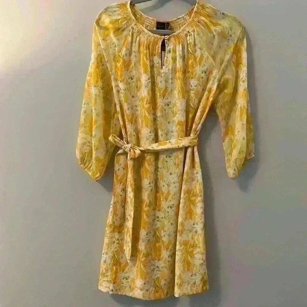 Kaari Blue Yellow floral dress with belt size small NEW NWT